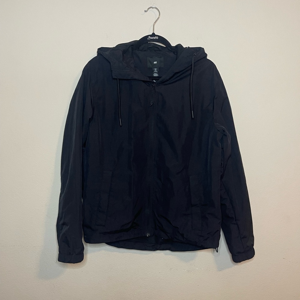 H&M Water Repellent Black Hooded Windbreaker Jacket